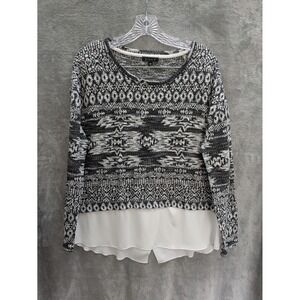 Bohemian Top Women's XL Knit Layered Tribal Southwestern Monochromatic‎